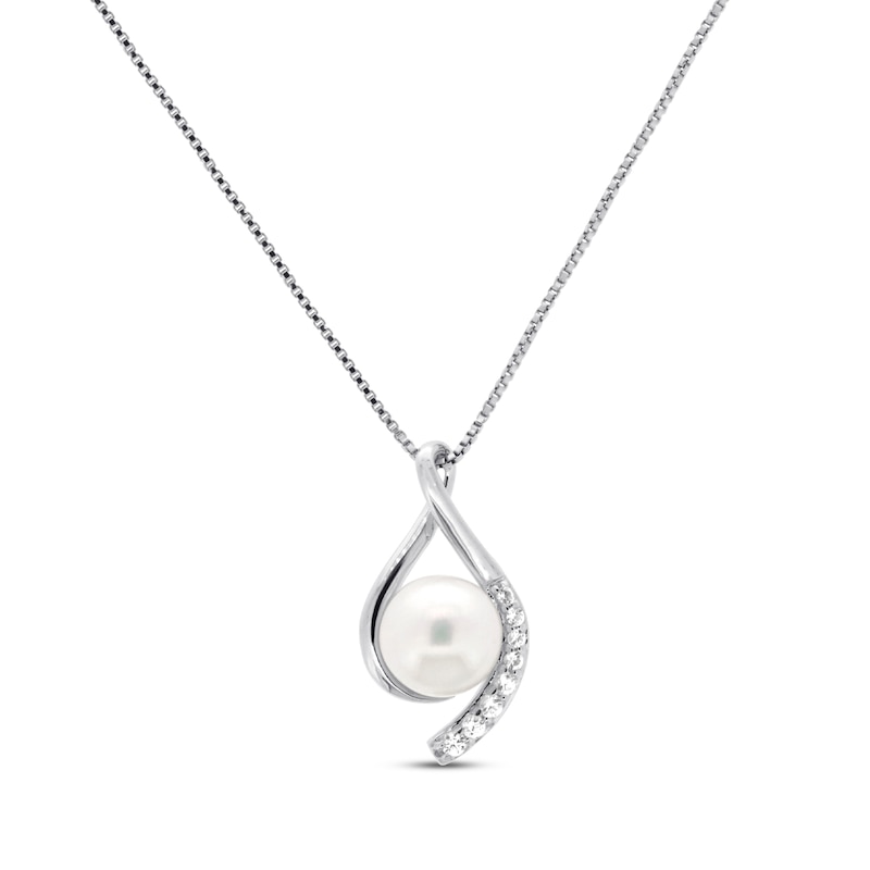 Main Image 1 of Cultured Pearl Necklace Lab-Created Sapphires Sterling Silver