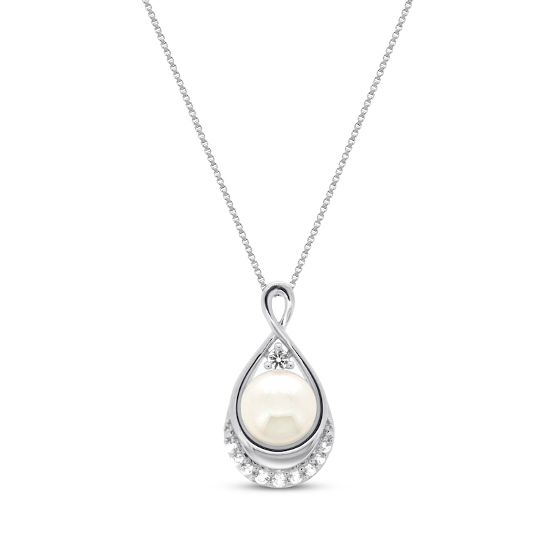 Cultured Pearl Necklace Lab-Created Sapphires Sterling Silver