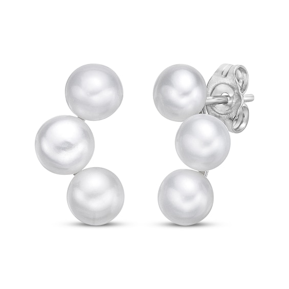 Button-Cut Cultured Pearl Drop Earrings Sterling Silver