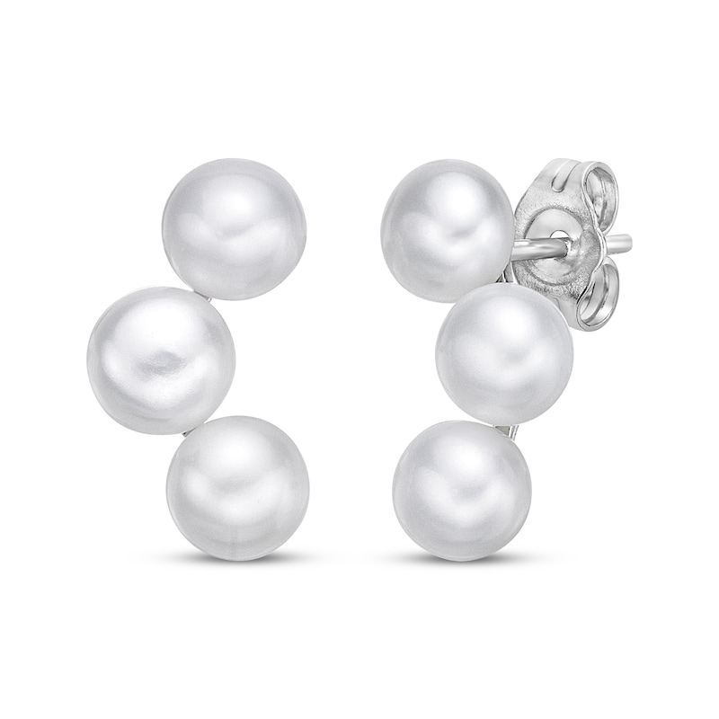 Main Image 1 of Button-Cut Cultured Pearl Drop Earrings Sterling Silver