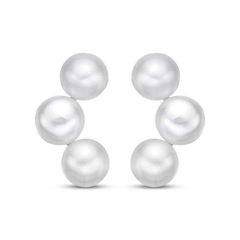 Main Image 2 of Button-Cut Cultured Pearl Drop Earrings Sterling Silver