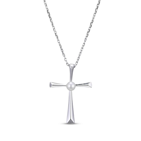 Cultured Pearl Cross Necklace Sterling Silver 18”