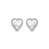 Thumbnail Image 2 of Cultured Pearl & White Lab-Created Sapphire Heart Stud Earrings Sterling Silver