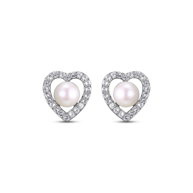 Cultured Pearl & White Lab-Created Sapphire Heart Stud Earrings ...