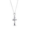 Thumbnail Image 1 of Cultured Pearl & White Lab-Created Sapphire Cross Necklace Sterling Silver 18”