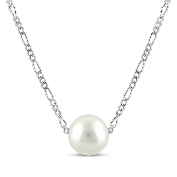 Cultured Pearl Solitaire Necklace Sterling Silver 17”