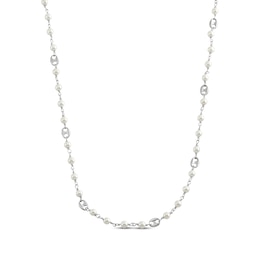 Cultured Pearl Chain Link Necklace Sterling Silver 17.5”