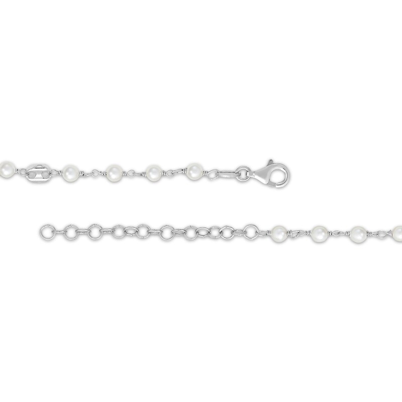 Main Image 2 of Cultured Pearl Chain Link Necklace Sterling Silver 17.5”
