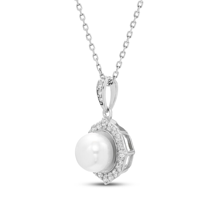 Main Image 2 of Cultured Pearl & Round-Cut White Lab-Created Sapphire Necklace Sterling Silver 18”