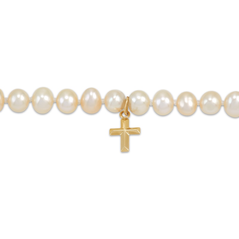 Cultured Pearl Cross Bracelet 14K Yellow Gold 6.75”