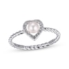 Thumbnail Image 1 of Cultured Pearl & White Lab-Created Sapphire Heart Ring Sterling Silver