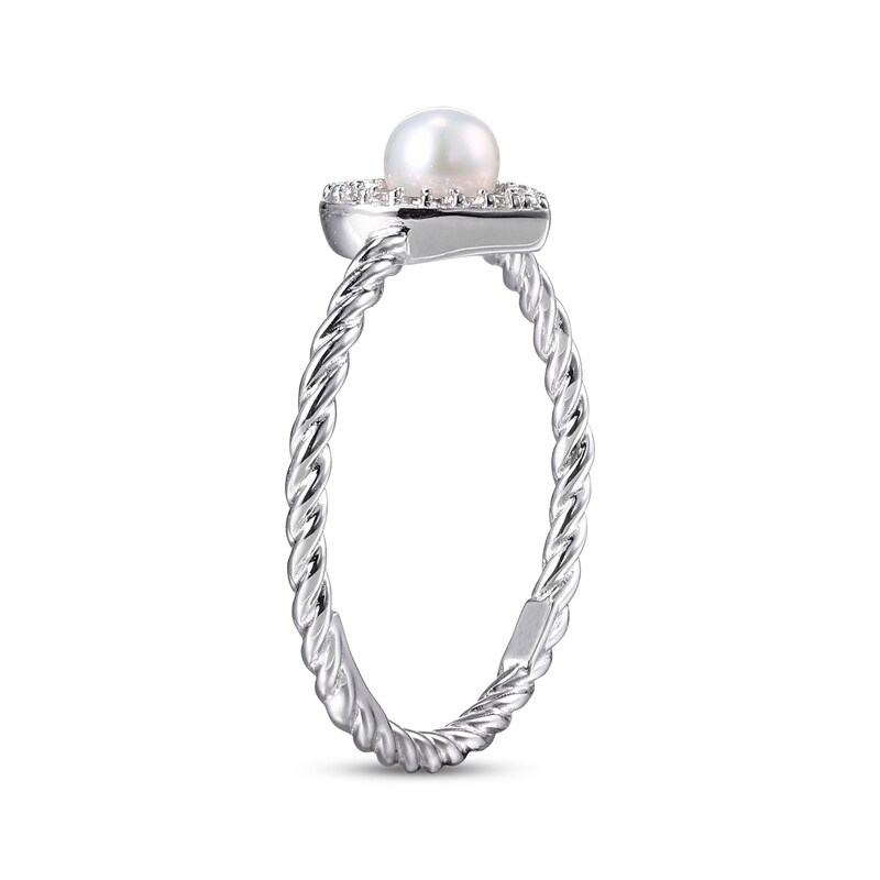 Main Image 2 of Cultured Pearl & White Lab-Created Sapphire Heart Ring Sterling Silver