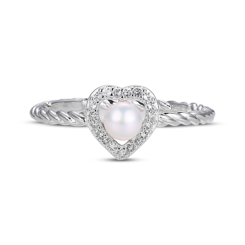 Main Image 3 of Cultured Pearl & White Lab-Created Sapphire Heart Ring Sterling Silver