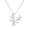 Thumbnail Image 1 of Round-Cut Cultured Pearl & White Lab-Created Sapphire Reindeer Necklace Sterling Silver 18"