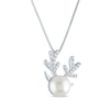 Thumbnail Image 2 of Round-Cut Cultured Pearl & White Lab-Created Sapphire Reindeer Necklace Sterling Silver 18"