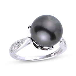 Tahitian Cultured Pearl & White Topaz Ring Sterling Silver