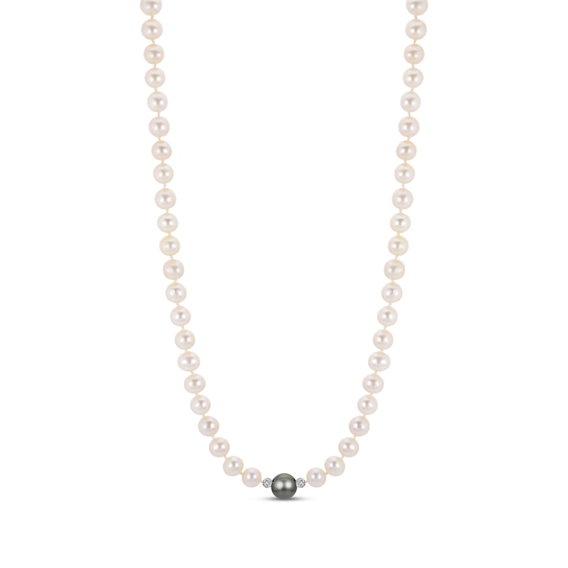 Tahitian Cultured Pearl & White Cultured Pearl Necklace Sterling Silver ...