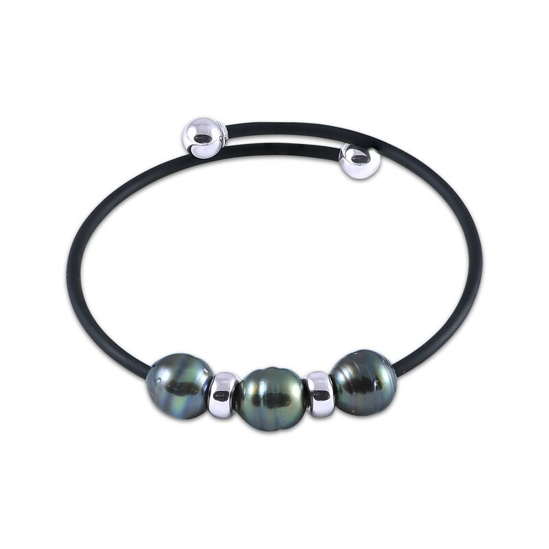 Main Image 1 of Tahitian Cultured Pearl Beaded Rubber Bracelet Sterling Silver