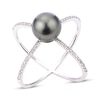 Tahitian Cultured Pearl & Diamond Orbit Ring 1/4 ct tw 14K White Gold