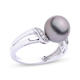 Tahitian Cultured Pearl & Diamond Ring 1/15 ct tw 14K White Gold