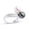 Tahitian Cultured Pearl, Cultured Pearl & Diamond Bypass Ring 1/5 ct tw 14K White Gold