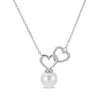 Thumbnail Image 1 of Cultured Pearl & White Topaz Linked Heart Necklace Sterling Silver 18”