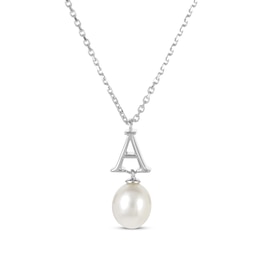 Cultured Pearl Initial “A” Necklace Sterling Silver 18”