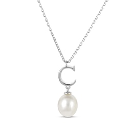 Cultured Pearl Initial “C” Necklace Sterling Silver 18”