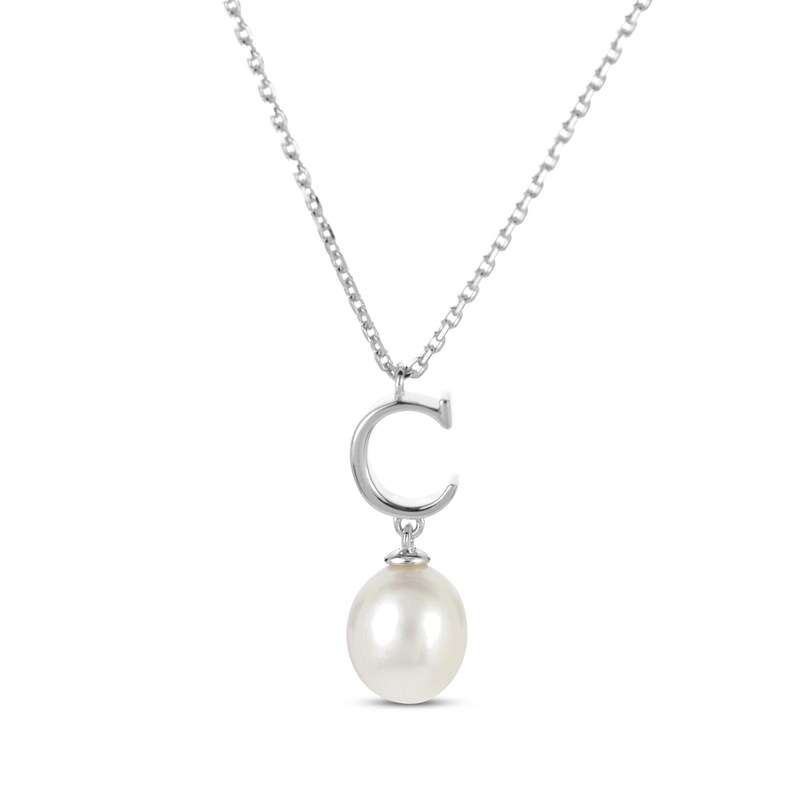 Main Image 1 of Cultured Pearl Initial “C” Necklace Sterling Silver 18”