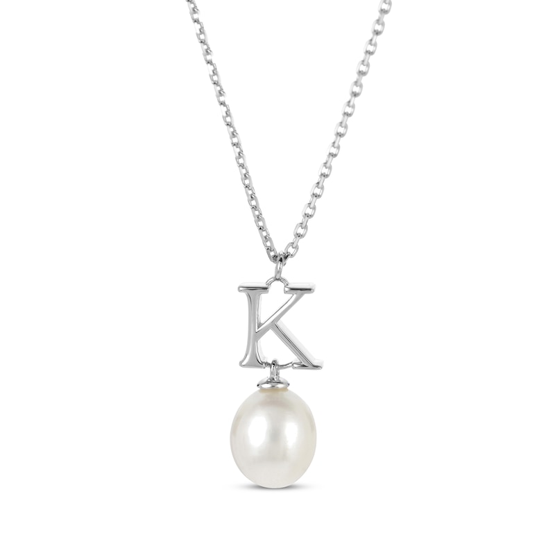 Main Image 1 of Cultured Pearl Initial “K” Necklace Sterling Silver 18”