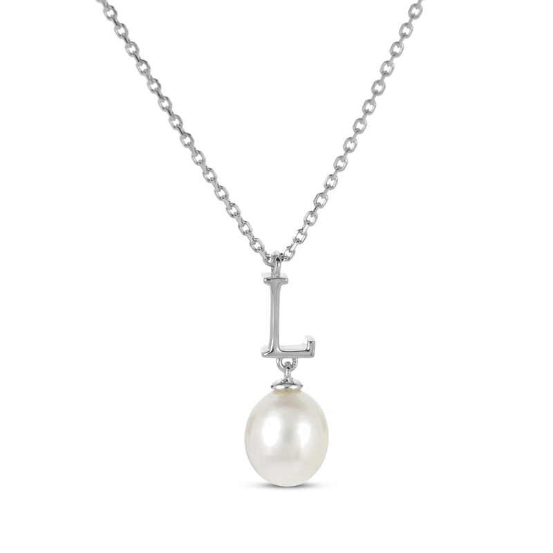 Main Image 1 of Cultured Pearl Initial “L” Necklace Sterling Silver 18”
