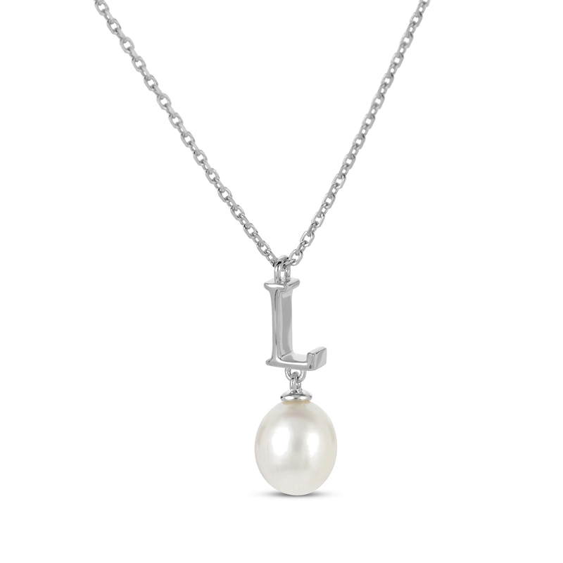 Main Image 2 of Cultured Pearl Initial “L” Necklace Sterling Silver 18”