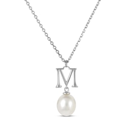Cultured Pearl Initial “M” Necklace Sterling Silver 18”