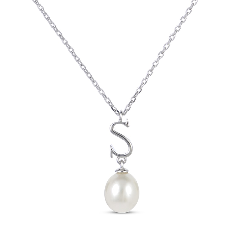 Main Image 1 of Cultured Pearl Initial “S” Necklace Sterling Silver 18”