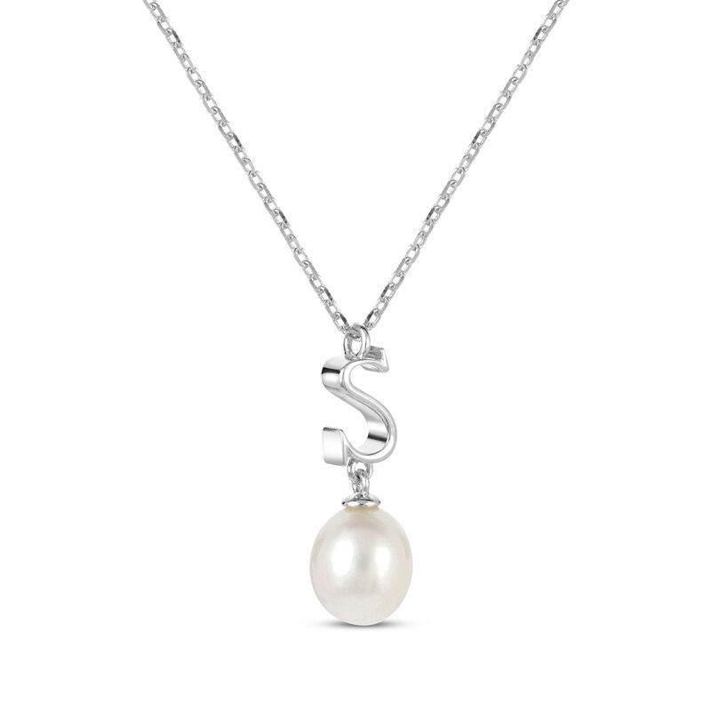 Main Image 2 of Cultured Pearl Initial “S” Necklace Sterling Silver 18”