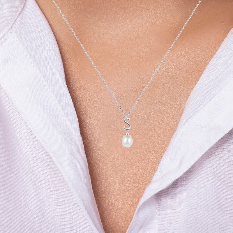 Main Image 3 of Cultured Pearl Initial “S” Necklace Sterling Silver 18”