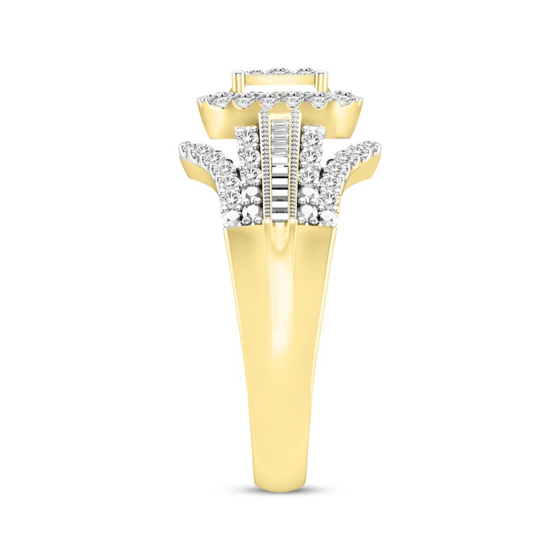 Baguette & Round-Cut Multi-Diamond Center Engagement Ring 1/2 ct tw 10K Yellow Gold