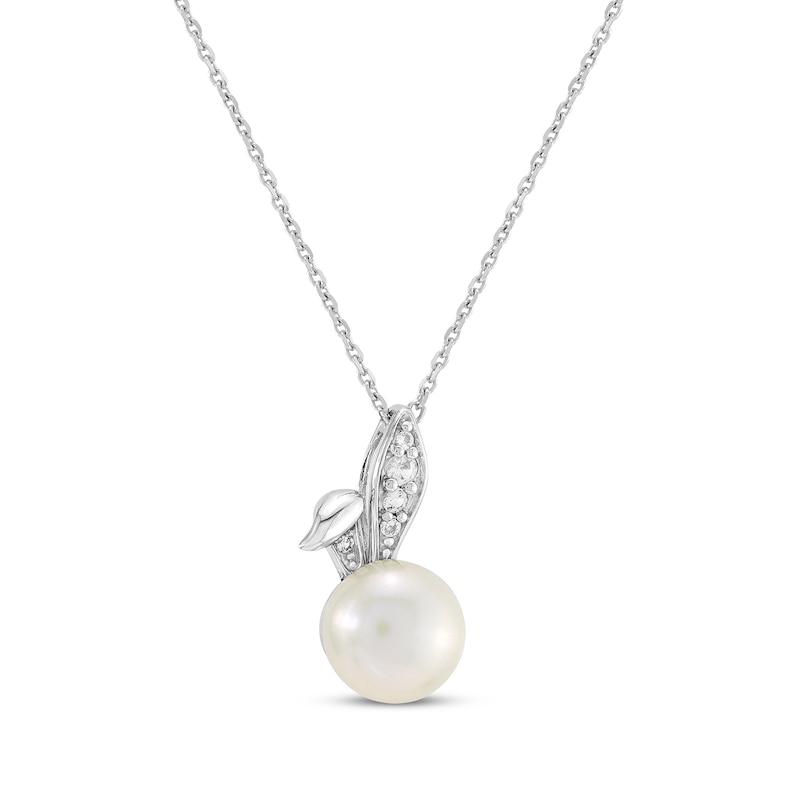 Main Image 2 of Cultured Pearl & White Lab-Created Sapphire Bunny Necklace Sterling Silver 18"