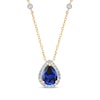 Thumbnail Image 1 of Pear-Shaped Blue Lab-Created Sapphire & Diamond Necklace 1/6 ct tw 10K Yellow Gold 18.5"