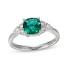 Thumbnail Image 1 of Cushion-Cut Lab-Created Emerald & White Lab-Created Sapphire Ring Sterling Silver