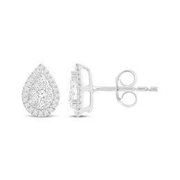 Multi-Diamond Teardrop Frame Stud Earrings 1/2 ct tw 14K White Gold