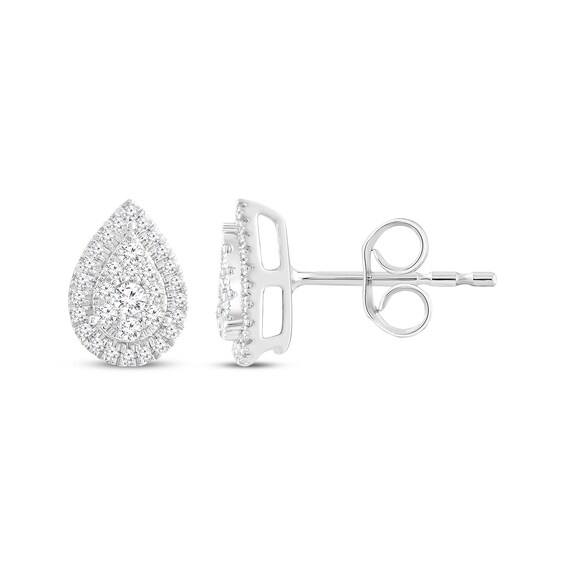 Multi-Diamond Teardrop Frame Stud Earrings 1/2 ct tw 14K White Gold