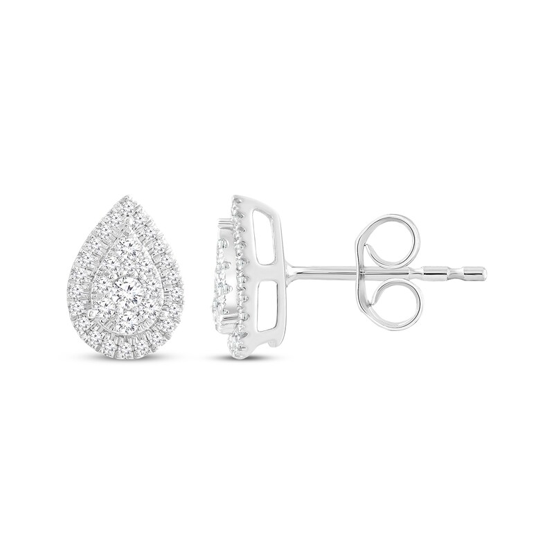 Multi-Diamond Teardrop Frame Stud Earrings 1/2 ct tw 14K White Gold