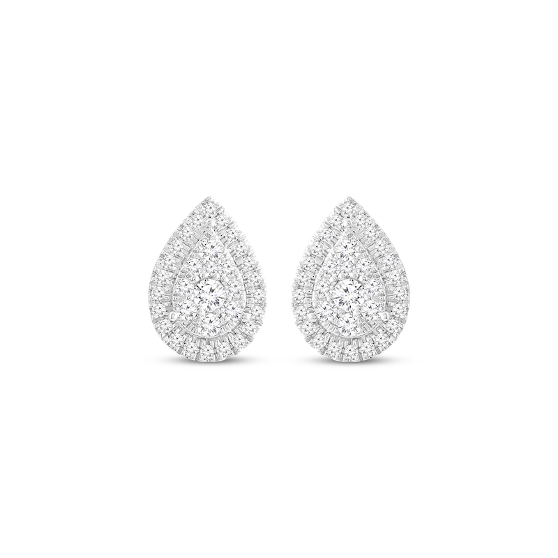 Multi-Diamond Teardrop Frame Stud Earrings 1/2 ct tw 14K White Gold