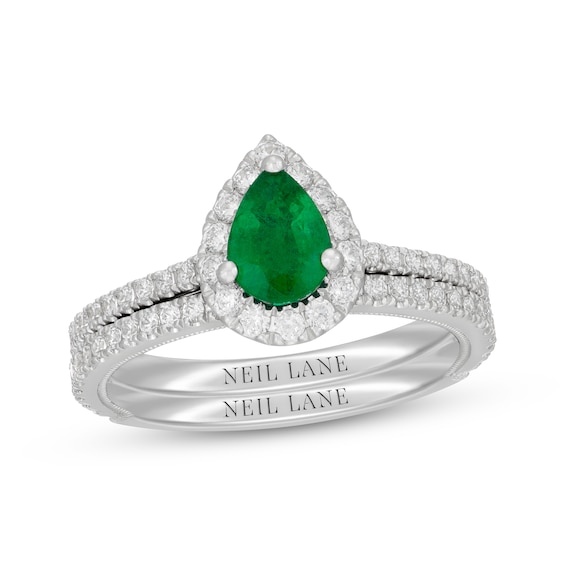 Neil Lane Pear-Shaped Natural Emerald & Diamond Bridal Set 5/8 ct tw 14K White Gold