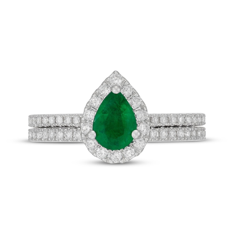Main Image 3 of Neil Lane Pear-Shaped Natural Emerald & Diamond Bridal Set 5/8 ct tw 14K White Gold
