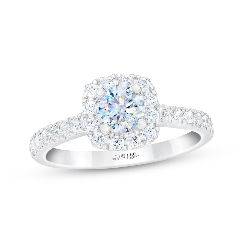 Main Image 1 of THE LEO First Light Diamond Round-Cut Cushion Frame Engagement Ring 7/8 ct tw 14K White Gold