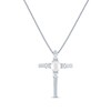 Thumbnail Image 1 of Cultured Pearl & White Lab-Created Sapphire Cross Necklace Sterling Silver 18"