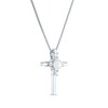 Thumbnail Image 2 of Cultured Pearl & White Lab-Created Sapphire Cross Necklace Sterling Silver 18"