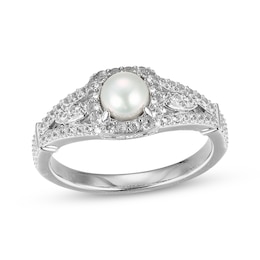 Cultured Pearl & White Lab-Created Sapphire Ring Sterling Silver